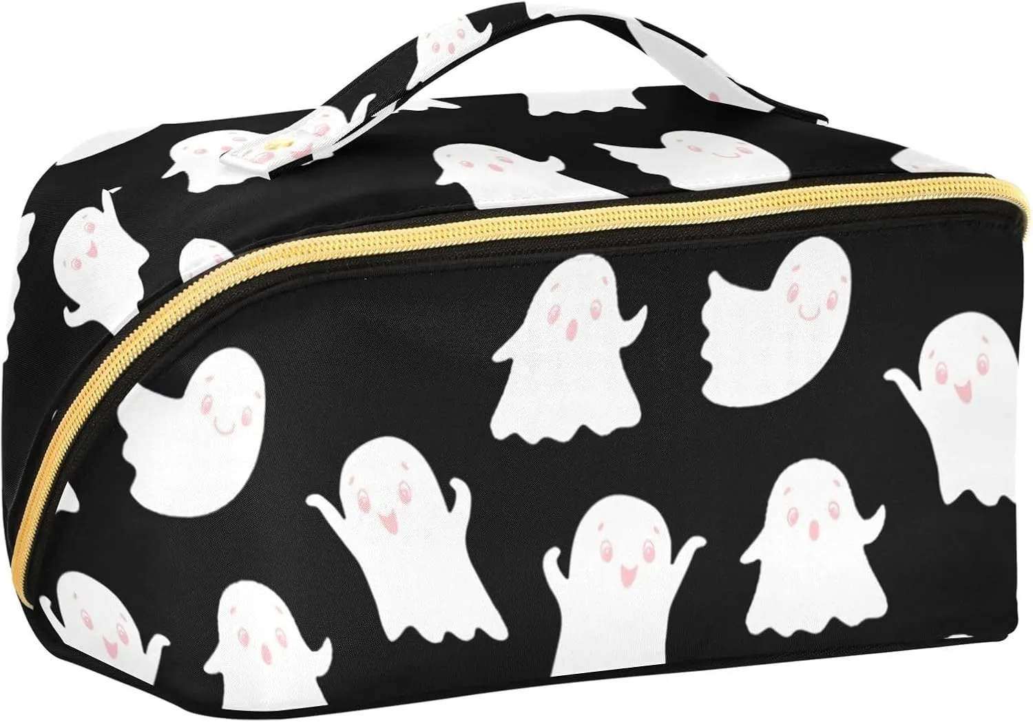 Cute Ghost Travel Makeup Bag Portable Cosmetic Pouch Large Capacity Make up Bag Toiletry Bag with Divider and Handle for Women