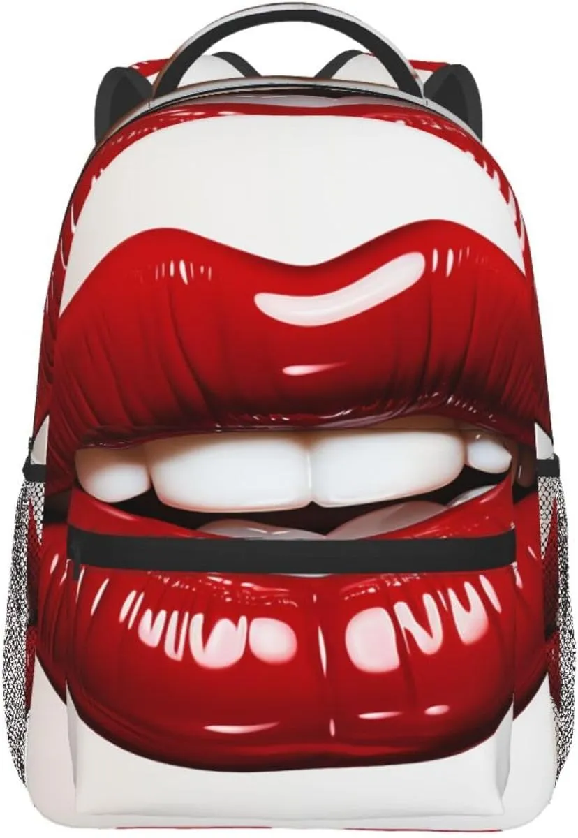 Cute Graphic Red Lips Backpack Lightweight Laptop Backpack Travel Rucksack for Men Women Canvas Daypack
