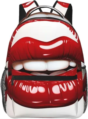 Cute Graphic Red Lips Backpack Lightweight Laptop Backpack Travel Rucksack for Men Women Canvas Daypack