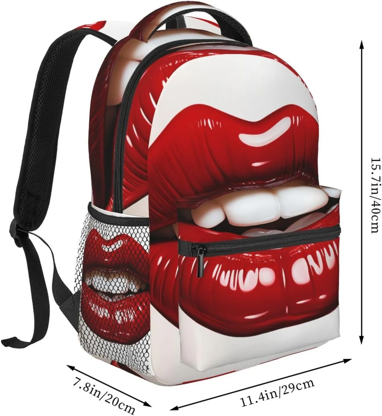 Cute Graphic Red Lips Backpack Lightweight Laptop Backpack Travel Rucksack for Men Women Canvas Daypack