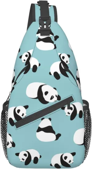 Cute Panda Bear Small Sling Bag for Women Mens Crossbody Sling Backpack Travel Hiking Daypack Shoulder Chest Bag with Adjustable Strap