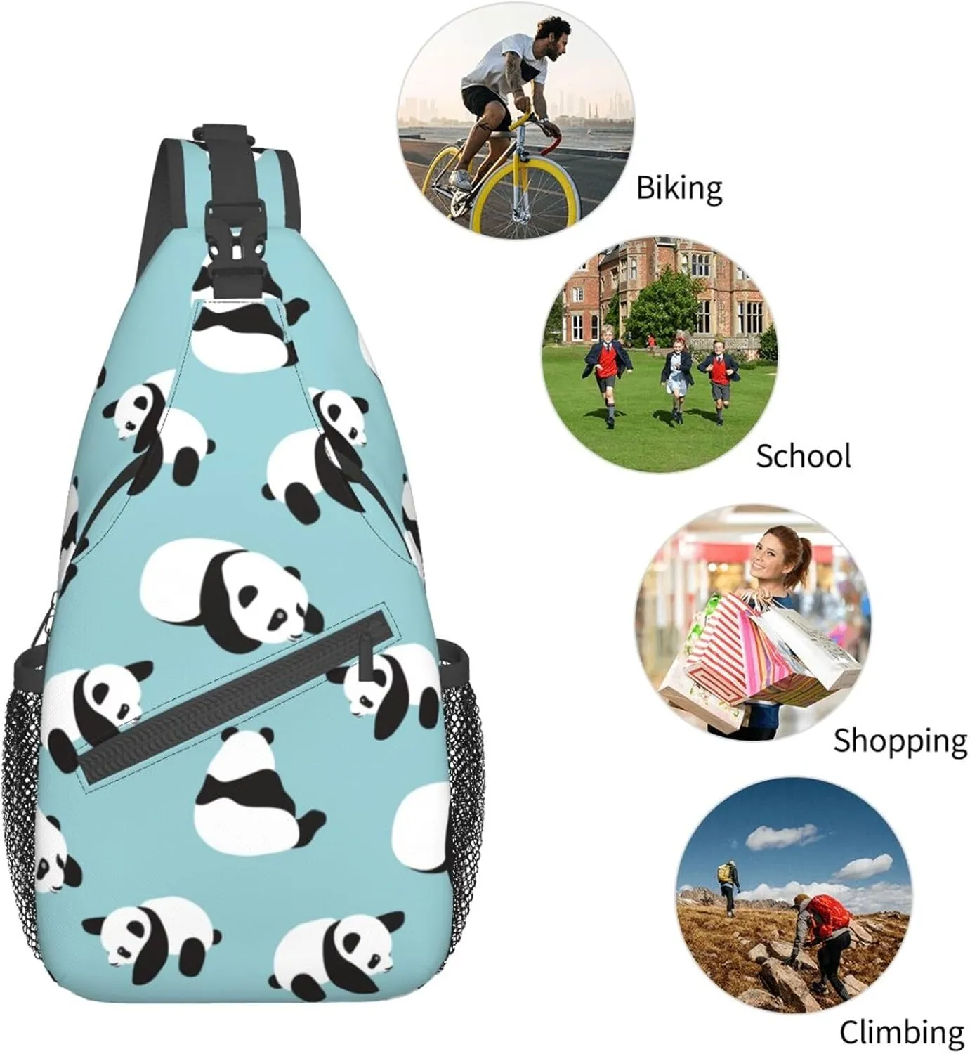 Cute Panda Bear Small Sling Bag for Women Mens Crossbody Sling Backpack Travel Hiking Daypack Shoulder Chest Bag with Adjustable Strap
