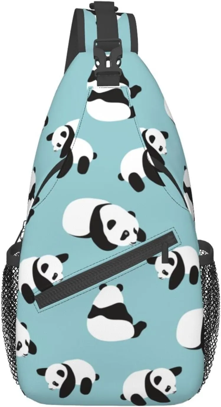Cute Panda Bear Small Sling Bag for Women Mens Crossbody Sling Backpack Travel Hiking Daypack Shoulder Chest Bag with Adjustable Strap