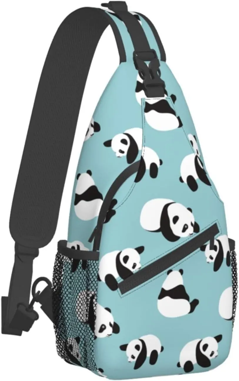 Cute Panda Bear Small Sling Bag for Women Mens Crossbody Sling Backpack Travel Hiking Daypack Shoulder Chest Bag with Adjustable Strap