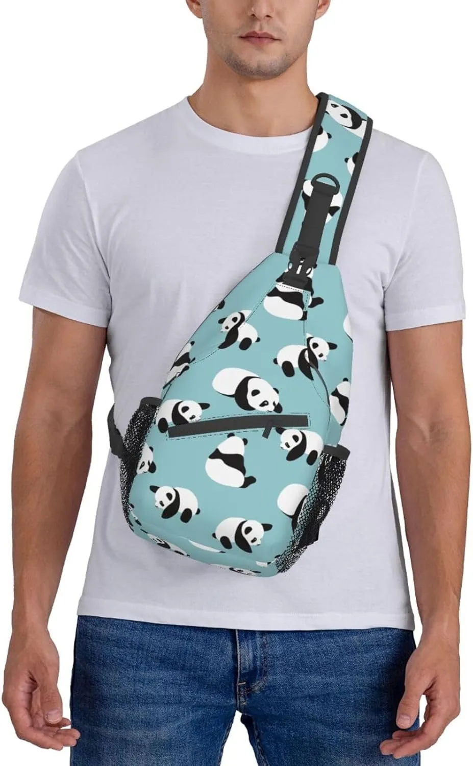 Cute Panda Bear Small Sling Bag for Women Mens Crossbody Sling Backpack Travel Hiking Daypack Shoulder Chest Bag with Adjustable Strap