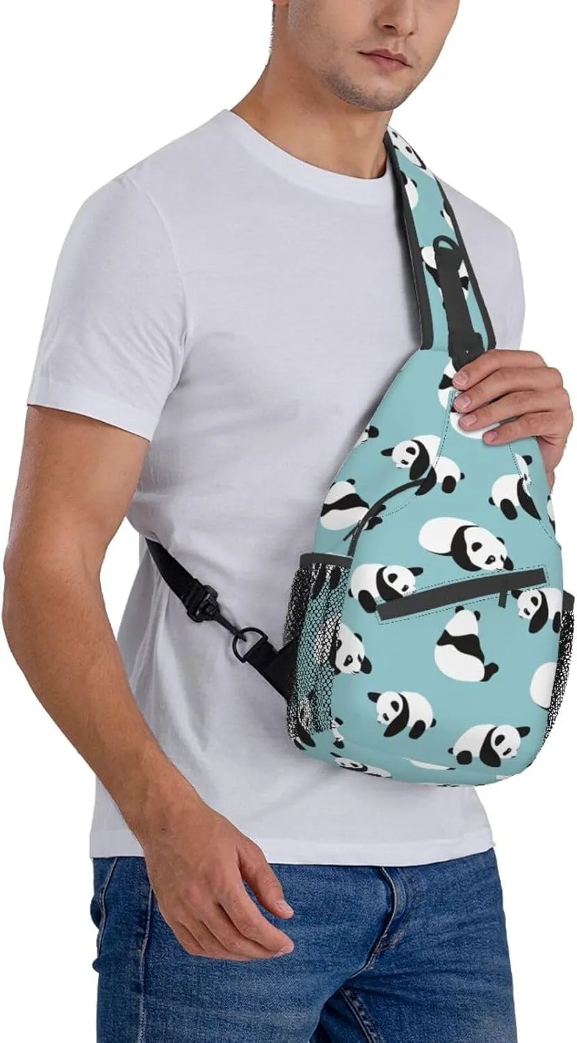 Cute Panda Bear Small Sling Bag for Women Mens Crossbody Sling Backpack Travel Hiking Daypack Shoulder Chest Bag with Adjustable Strap