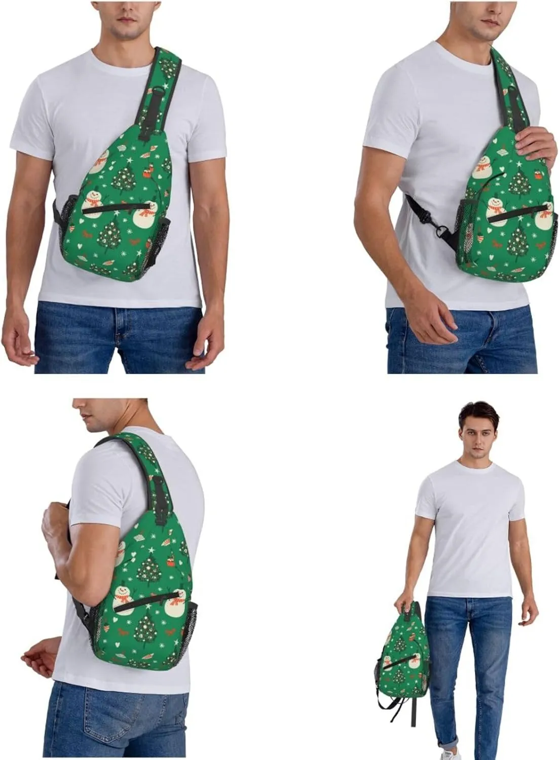 Cute Snowman Crossbody Sling Bag Adjustable Holiday Pattern With Christmas Candies Chest Bag Shoulder Bag Backpack