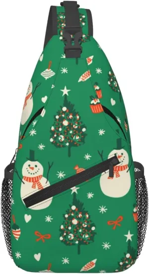 Cute Snowman Crossbody Sling Bag Adjustable Holiday Pattern With Christmas Candies Chest Bag Shoulder Bag Backpack