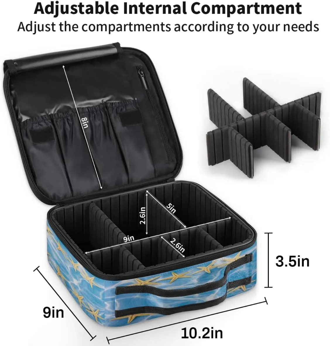 Cute Starfish Makeup Train Case Travel Makeup Bag Professional Cosmetic Organizer Portable Storage Box with Adjustable Dividers for Cosmetics Makeup Brushes Toiletry
