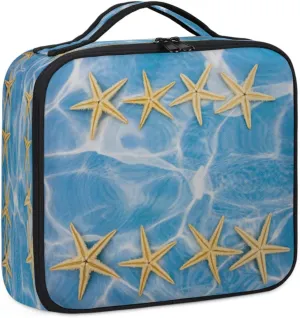 Cute Starfish Makeup Train Case Travel Makeup Bag Professional Cosmetic Organizer Portable Storage Box with Adjustable Dividers for Cosmetics Makeup Brushes Toiletry