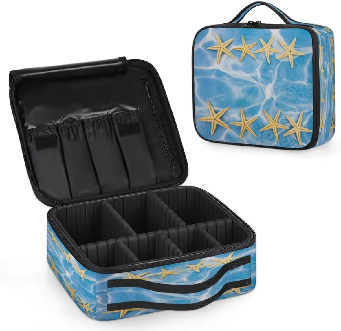 Cute Starfish Makeup Train Case Travel Makeup Bag Professional Cosmetic Organizer Portable Storage Box with Adjustable Dividers for Cosmetics Makeup Brushes Toiletry