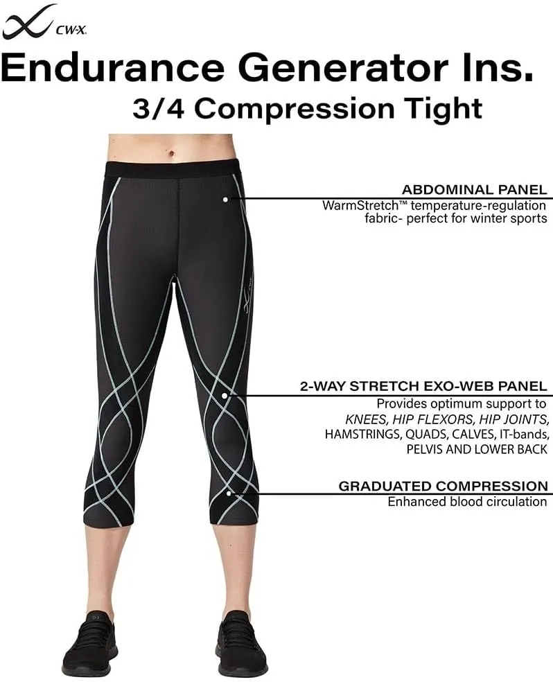 CW-X Women's Endurance Generator Insulator Joint and Muscle Support 3/4 Compression Tight, Base Layer Capri for Skiing