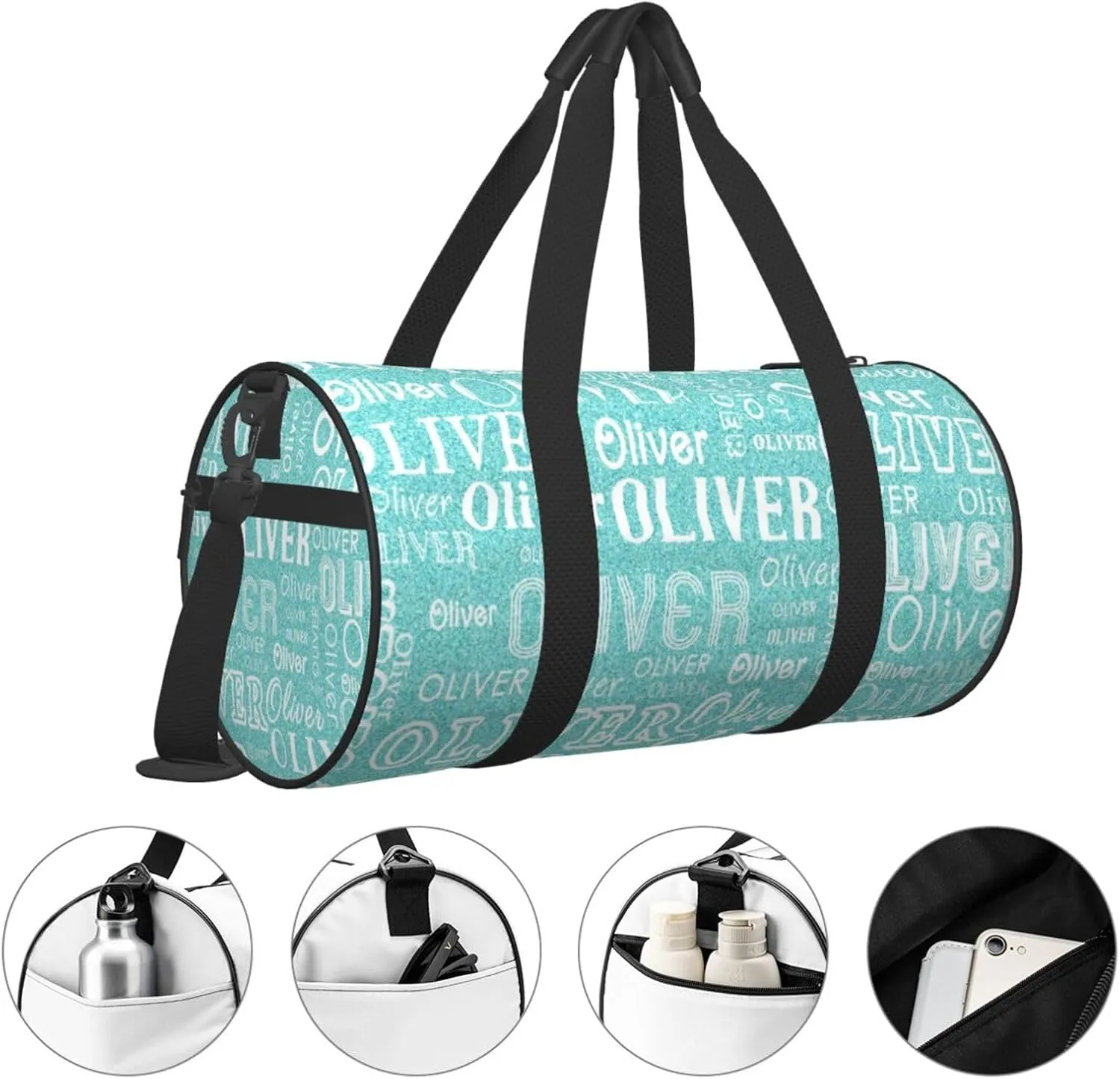 Cyan Gradient Personalized Duffle Bag for Women Men Custom Sports Gym Dance Bag with Name Customize Cheer Bags for Travel Yoga Ballet Cheerleader Overnight Weekender Handbag