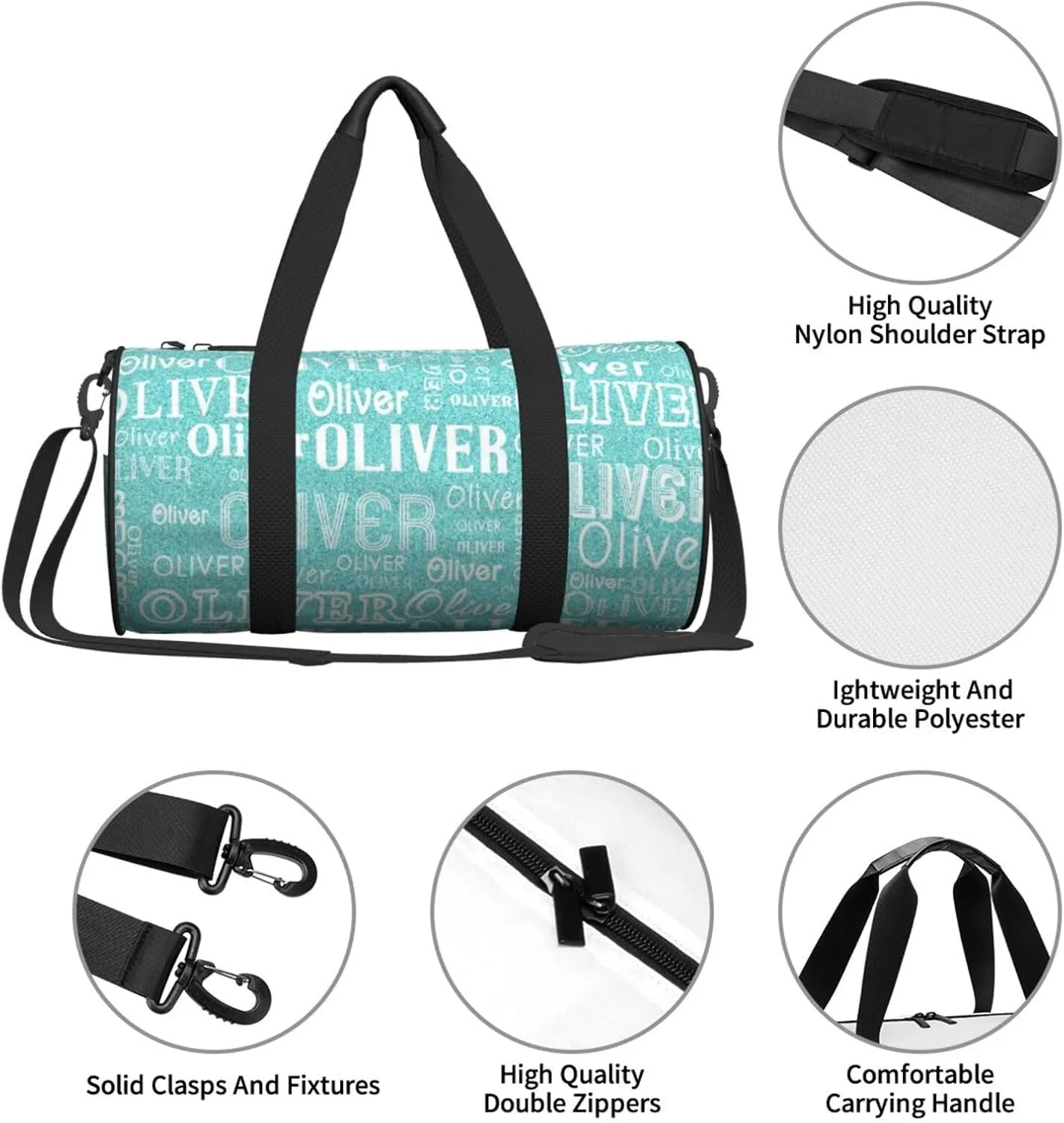 Cyan Gradient Personalized Duffle Bag for Women Men Custom Sports Gym Dance Bag with Name Customize Cheer Bags for Travel Yoga Ballet Cheerleader Overnight Weekender Handbag