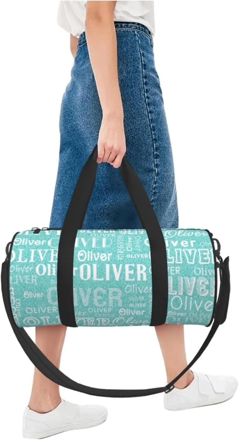 Cyan Gradient Personalized Duffle Bag for Women Men Custom Sports Gym Dance Bag with Name Customize Cheer Bags for Travel Yoga Ballet Cheerleader Overnight Weekender Handbag