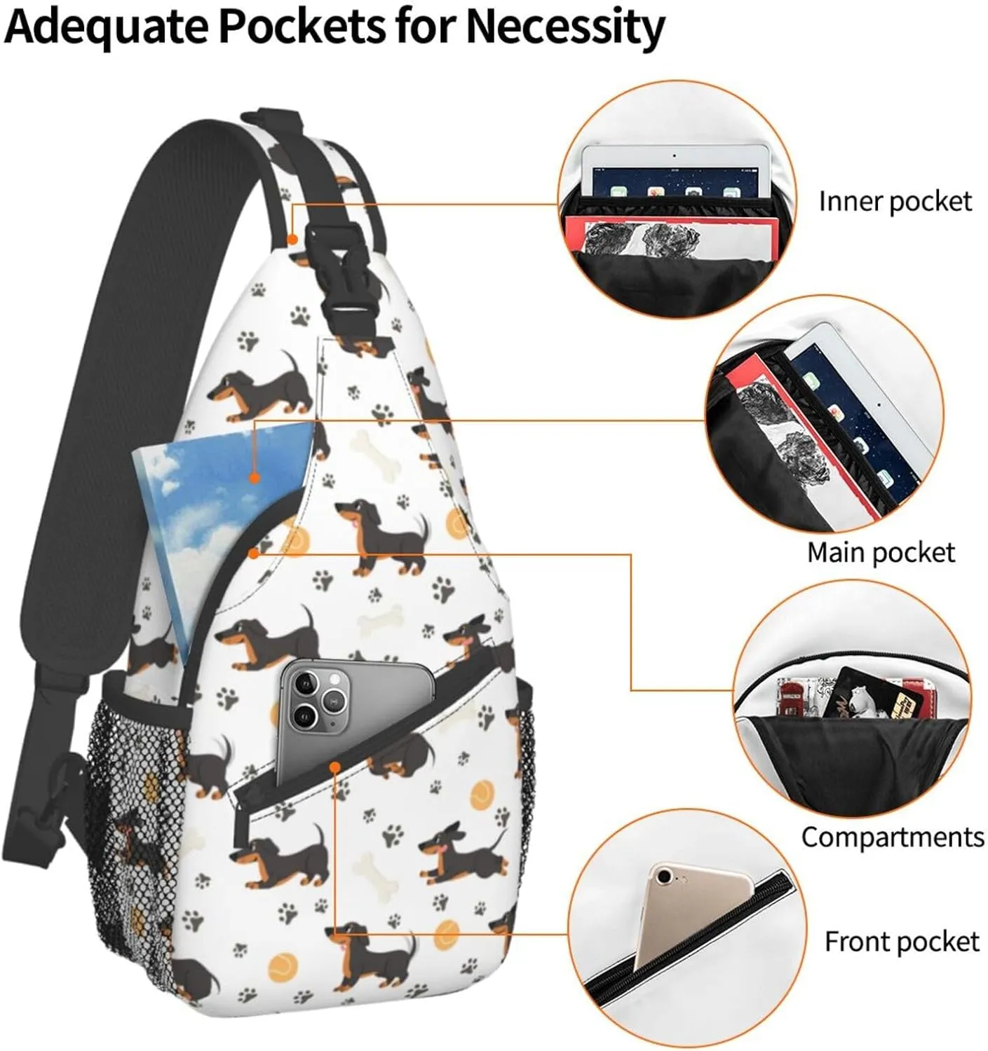 Dachshund Dog Small Sling Bag for Men Women Crossbody Backpack Hiking Travel Daypack Chest Shoulder Bag with Adjustable Strap