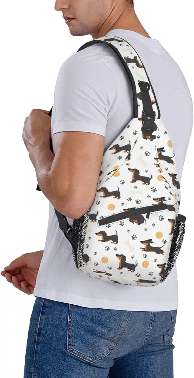 Dachshund Dog Small Sling Bag for Men Women Crossbody Backpack Hiking Travel Daypack Chest Shoulder Bag with Adjustable Strap