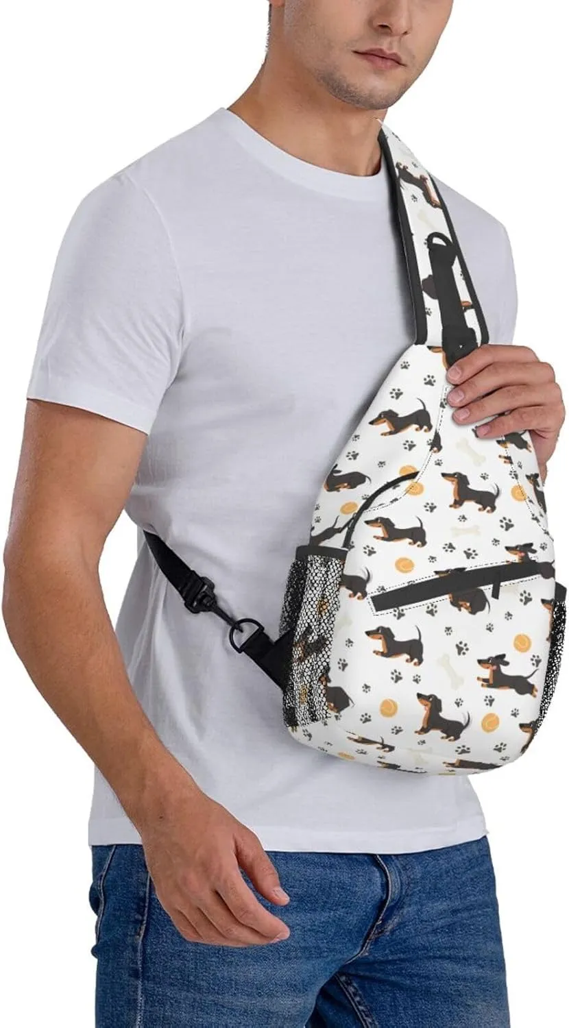 Dachshund Dog Small Sling Bag for Men Women Crossbody Backpack Hiking Travel Daypack Chest Shoulder Bag with Adjustable Strap