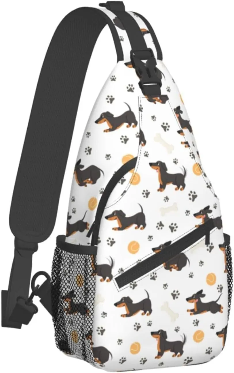Dachshund Dog Small Sling Bag for Men Women Crossbody Backpack Hiking Travel Daypack Chest Shoulder Bag with Adjustable Strap