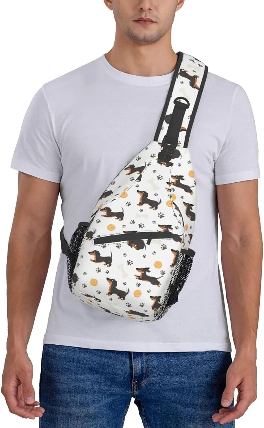 Dachshund Dog Small Sling Bag for Men Women Crossbody Backpack Hiking Travel Daypack Chest Shoulder Bag with Adjustable Strap