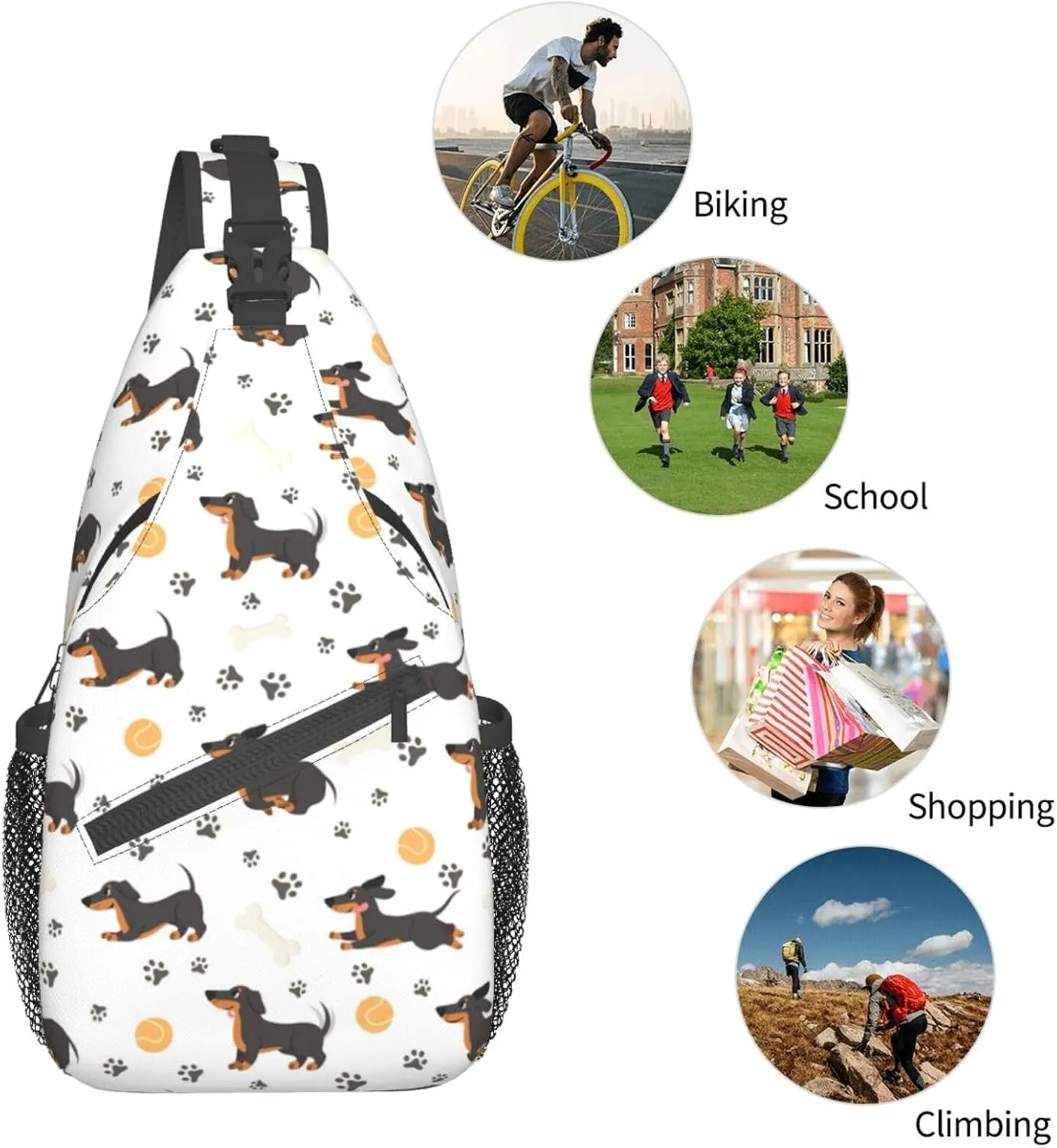 Dachshund Dog Small Sling Bag for Men Women Crossbody Backpack Hiking Travel Daypack Chest Shoulder Bag with Adjustable Strap