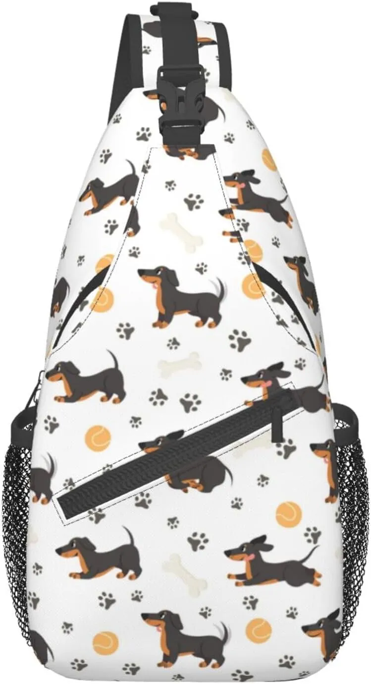 Dachshund Dog Small Sling Bag for Men Women Crossbody Backpack Hiking Travel Daypack Chest Shoulder Bag with Adjustable Strap