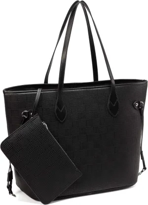 Daisy Rose Tote Shoulder Travel Bag & Matching Clutch PU Vegan Leather