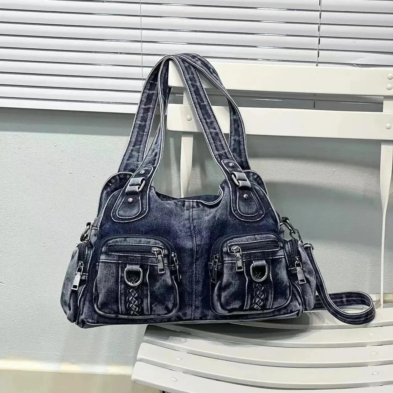 Daisy | Vintage Washed Denim Crossbody Messenger Bag