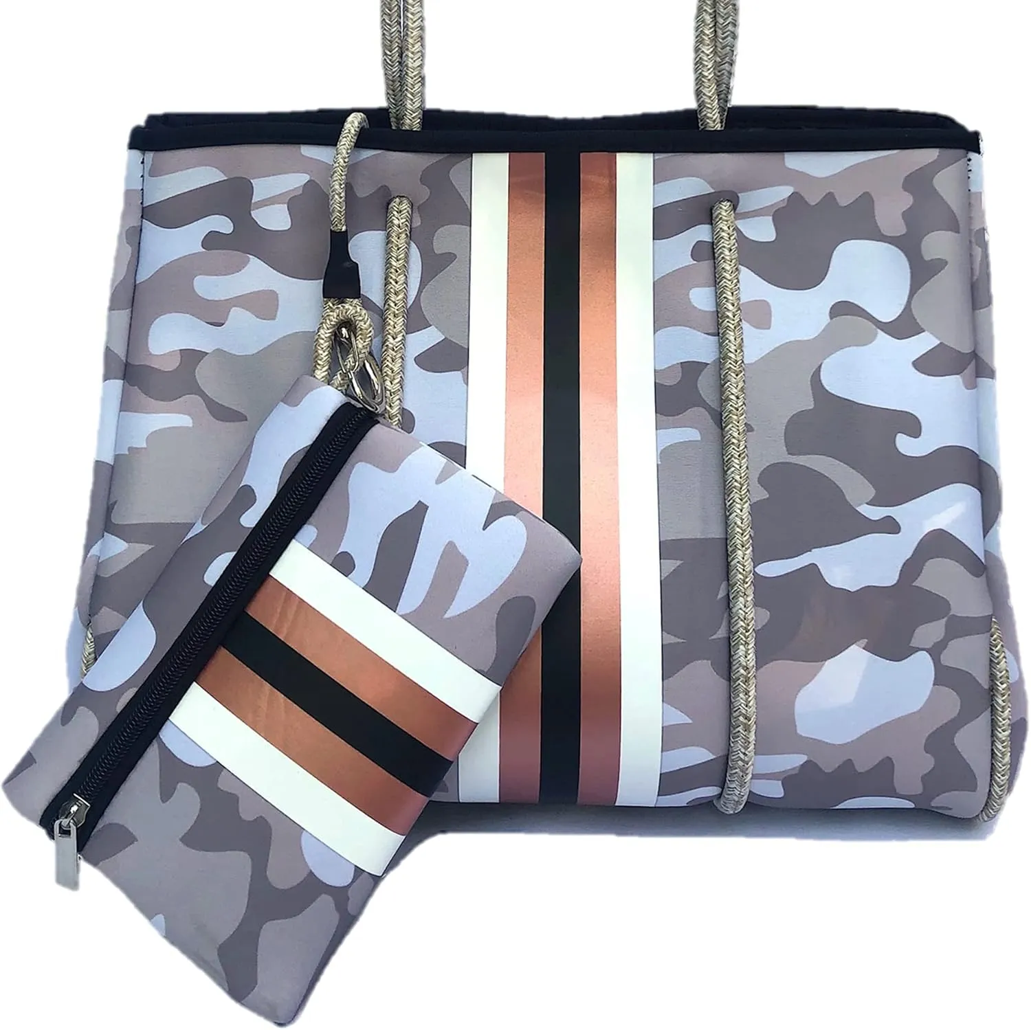 Dallas Hill Designs Large Tote Bag for Women | Neoprene Shoulder Purse | Travel, Beach, Gym Handbag | Extra Pouch