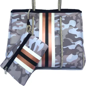Dallas Hill Designs Large Tote Bag for Women | Neoprene Shoulder Purse | Travel, Beach, Gym Handbag | Extra Pouch
