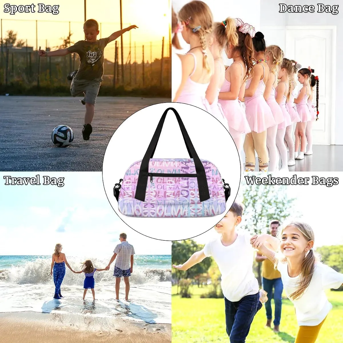 Dance Bag Custom Sport Bag Travel Duffel Bag Personalized Duffel Overnight Bag Cheer Bag Cheerleader Bag for Girls Boys Customized Gym Bag Kids Gifts - Pink Purple