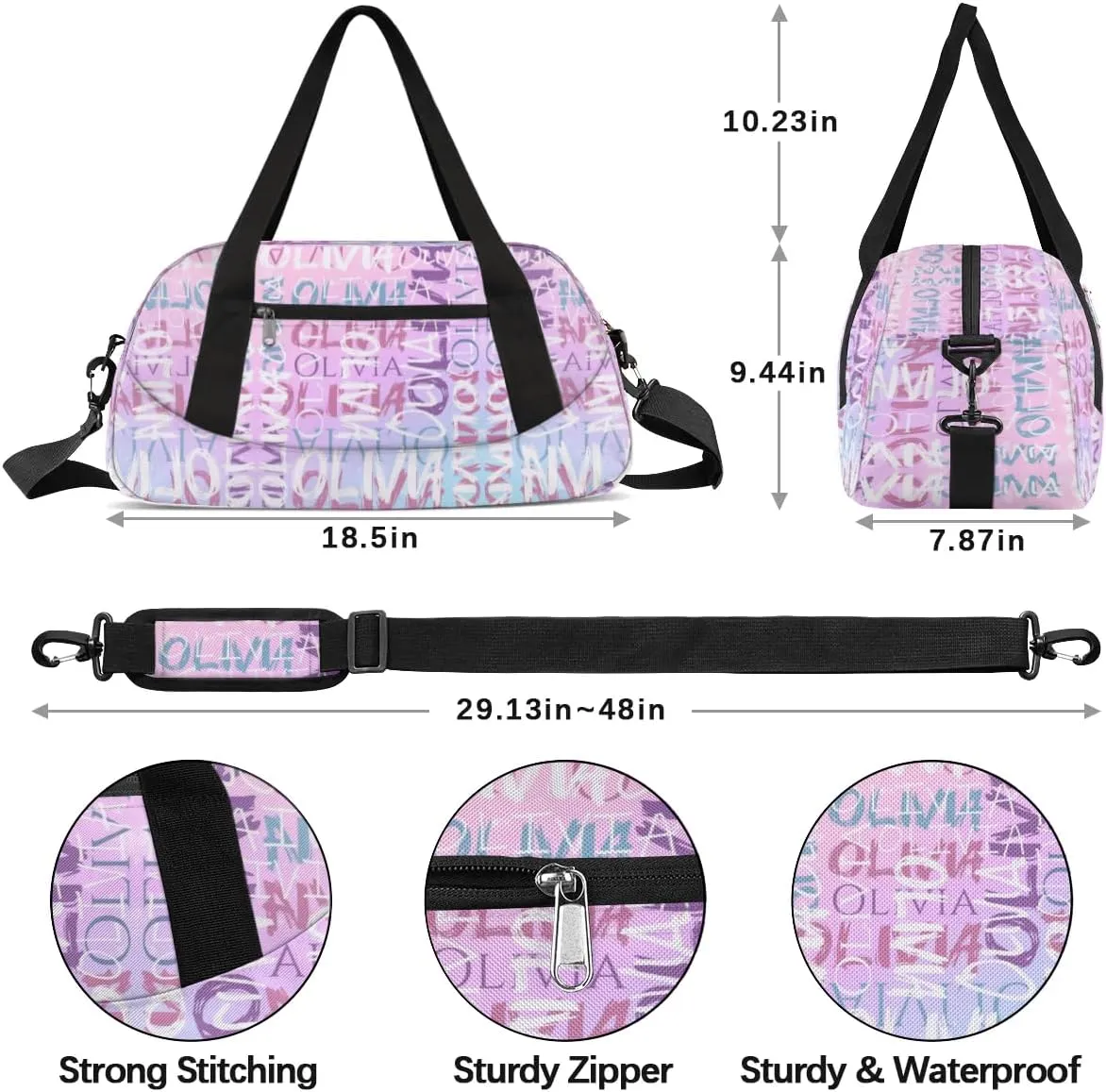 Dance Bag Custom Sport Bag Travel Duffel Bag Personalized Duffel Overnight Bag Cheer Bag Cheerleader Bag for Girls Boys Customized Gym Bag Kids Gifts - Pink Purple