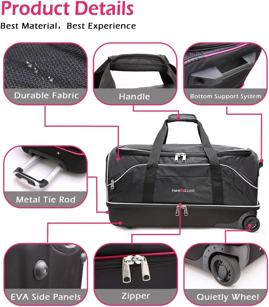Dance Bag With Garment Rack,28inch Dance Competition Garment Bags with Clothes rack,Suitcase,Rolling duffle For Travel, Wheeled Drop-Bottom Upright Luggage Closet Suitcase (Grey)