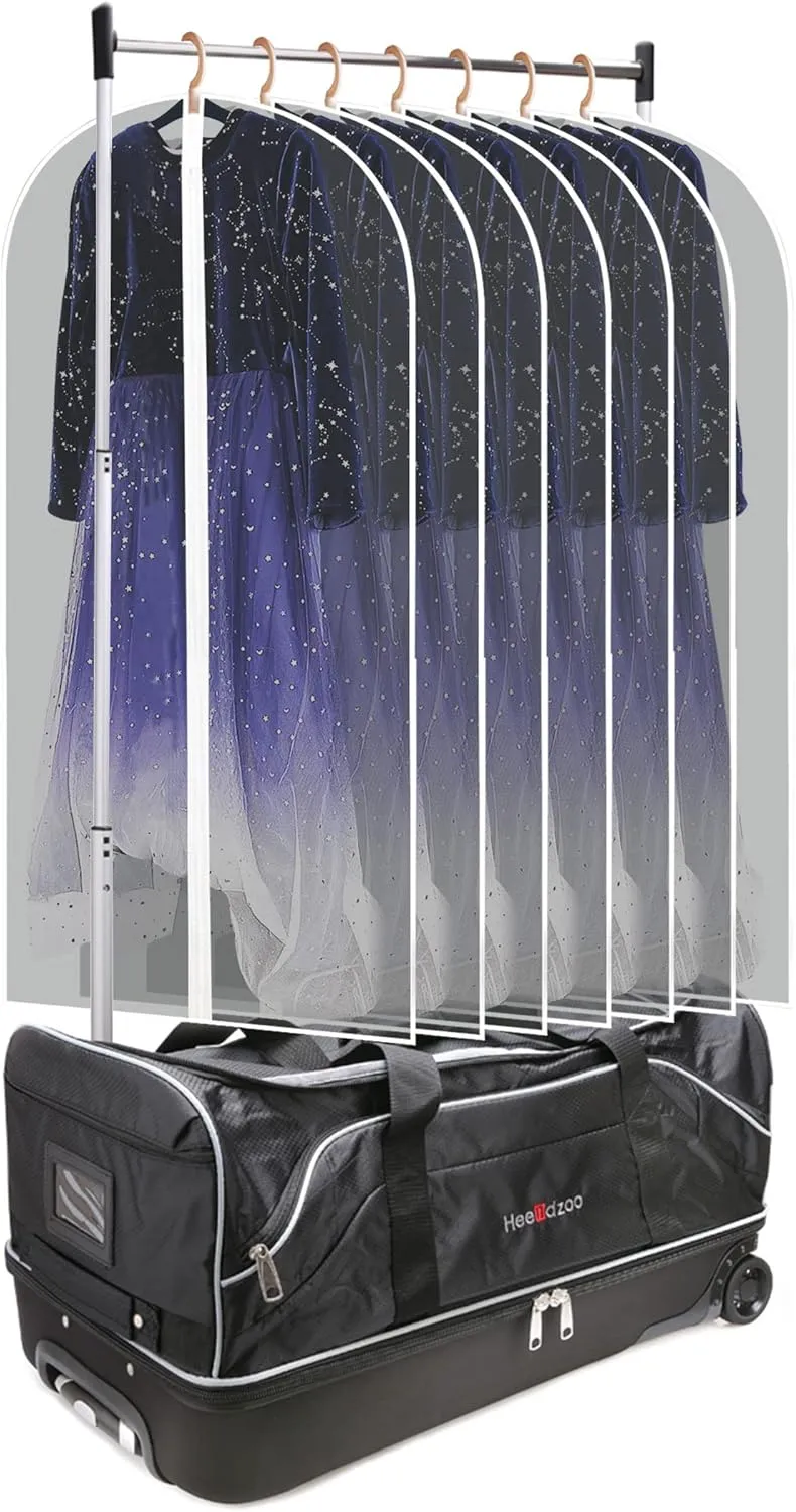 Dance Bag With Garment Rack,28inch Dance Competition Garment Bags with Clothes rack,Suitcase,Rolling duffle For Travel, Wheeled Drop-Bottom Upright Luggage Closet Suitcase (Grey)