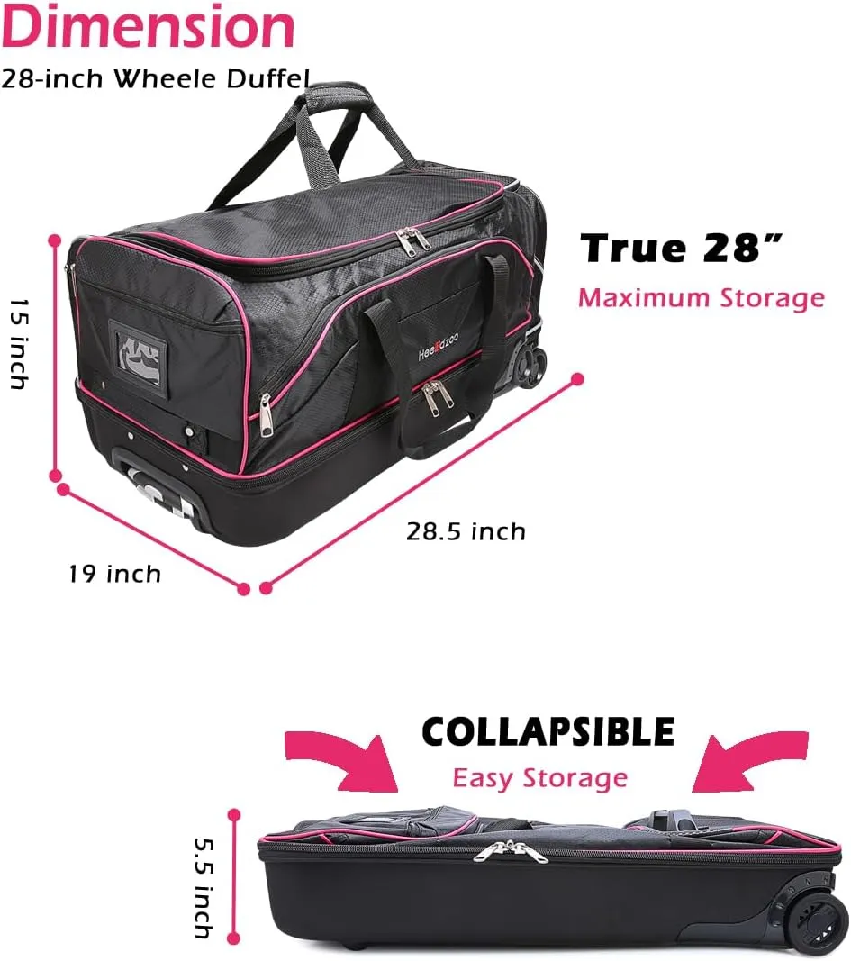 Dance Bag With Garment Rack,28inch Dance Competition Garment Bags with Clothes rack,Suitcase,Rolling duffle For Travel, Wheeled Drop-Bottom Upright Luggage Closet Suitcase (Pink)