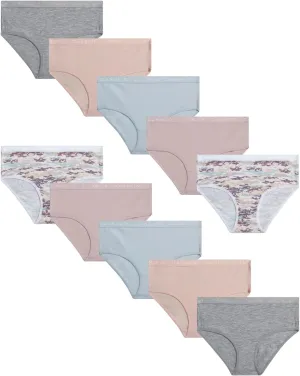 Danskin Girls' Hipster Briefs - 10 Pack Stretch Cotton Hipster Panties - Tag Free Comfy Ultrasoft Underwear for Girls' (4-12)
