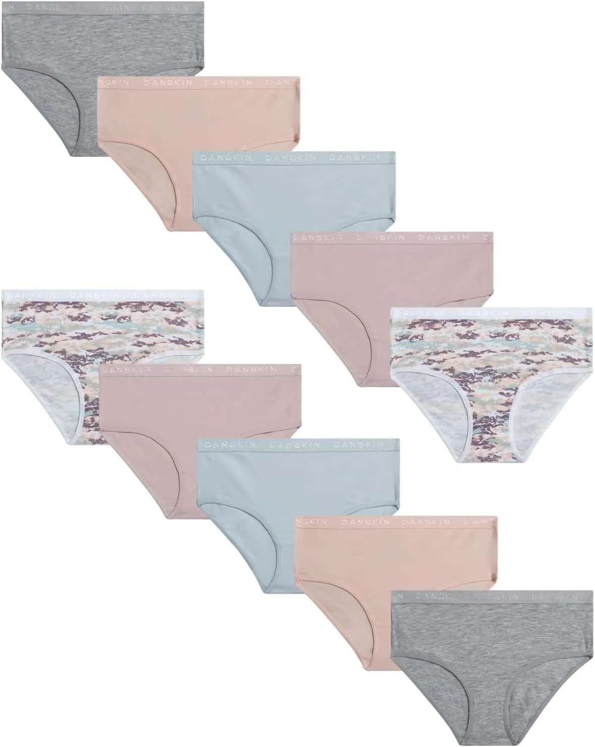 Danskin Girls' Hipster Briefs - 10 Pack Stretch Cotton Hipster Panties - Tag Free Comfy Ultrasoft Underwear for Girls' (4-12)