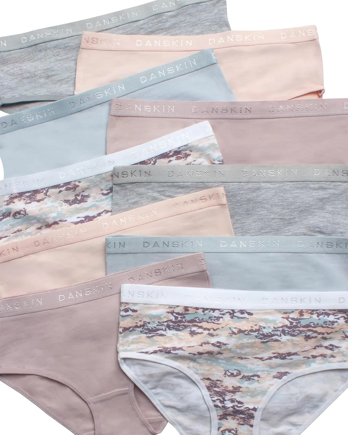 Danskin Girls' Hipster Briefs - 10 Pack Stretch Cotton Hipster Panties - Tag Free Comfy Ultrasoft Underwear for Girls' (4-12)