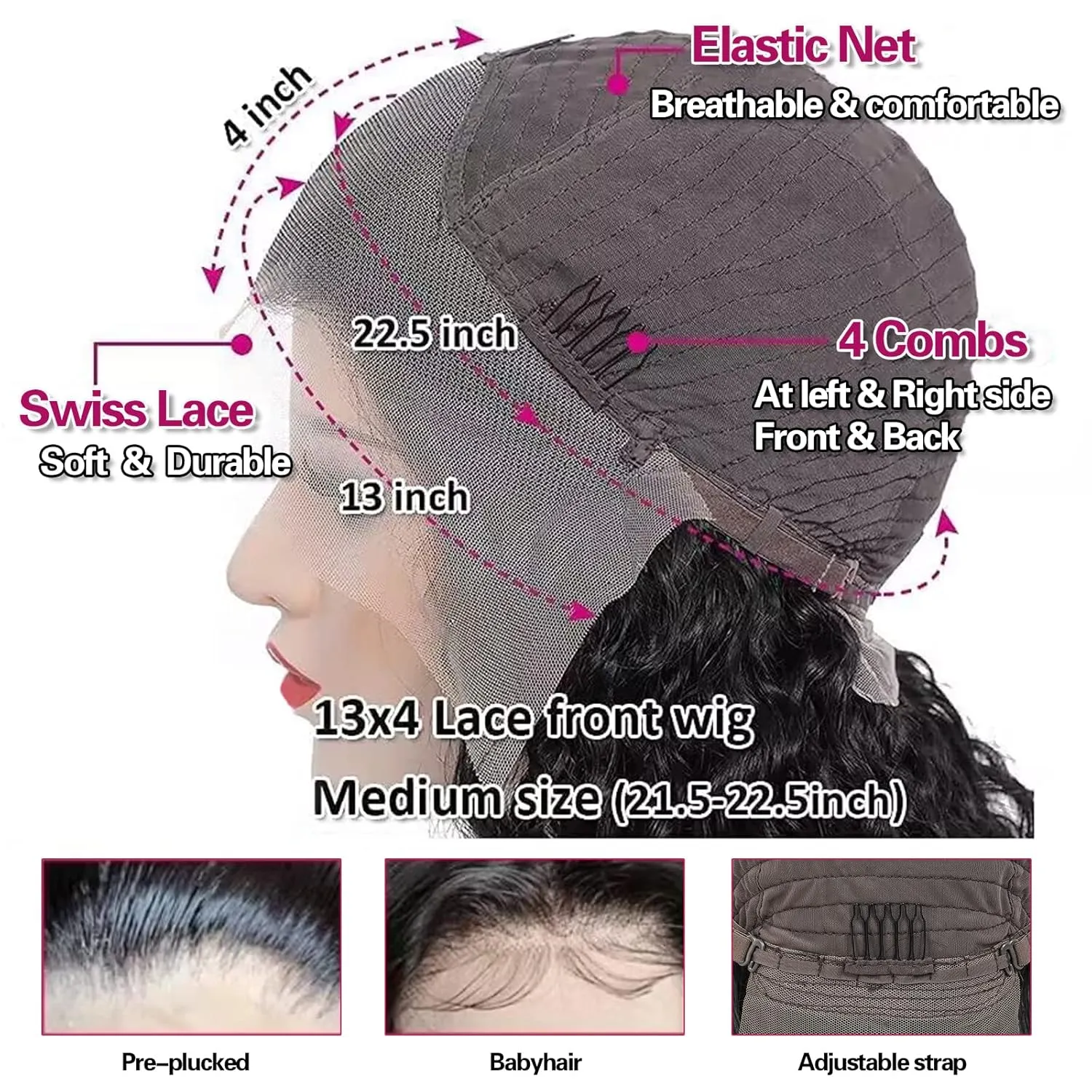 Dark Blue Skunk Stripe Body Wavy Lace Front Wigs Human Hair 1B/Blue Ombre 13x4 HD Lace Frontal Wigs Royal Blue Colored Wigs Highlight Transparent Lace Wig Glueless Pre Plucked 150% Density 18 Inch