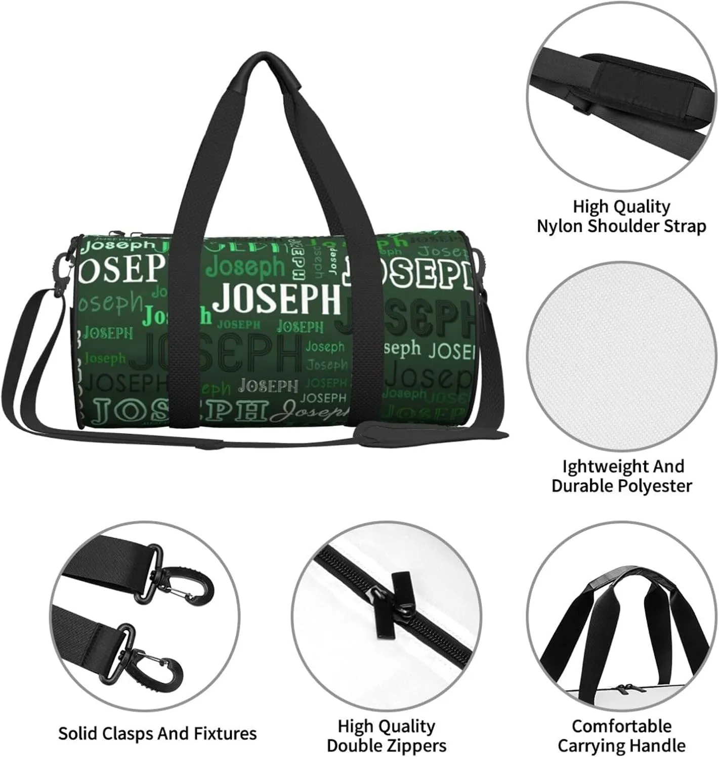 Dark Green Pattern Personalized Duffle Bag for Women Men Custom Sports Gym Dance Bag with Name Customize Cheer Bags for Travel Yoga Ballet Cheerleader Overnight Weekender Handbag