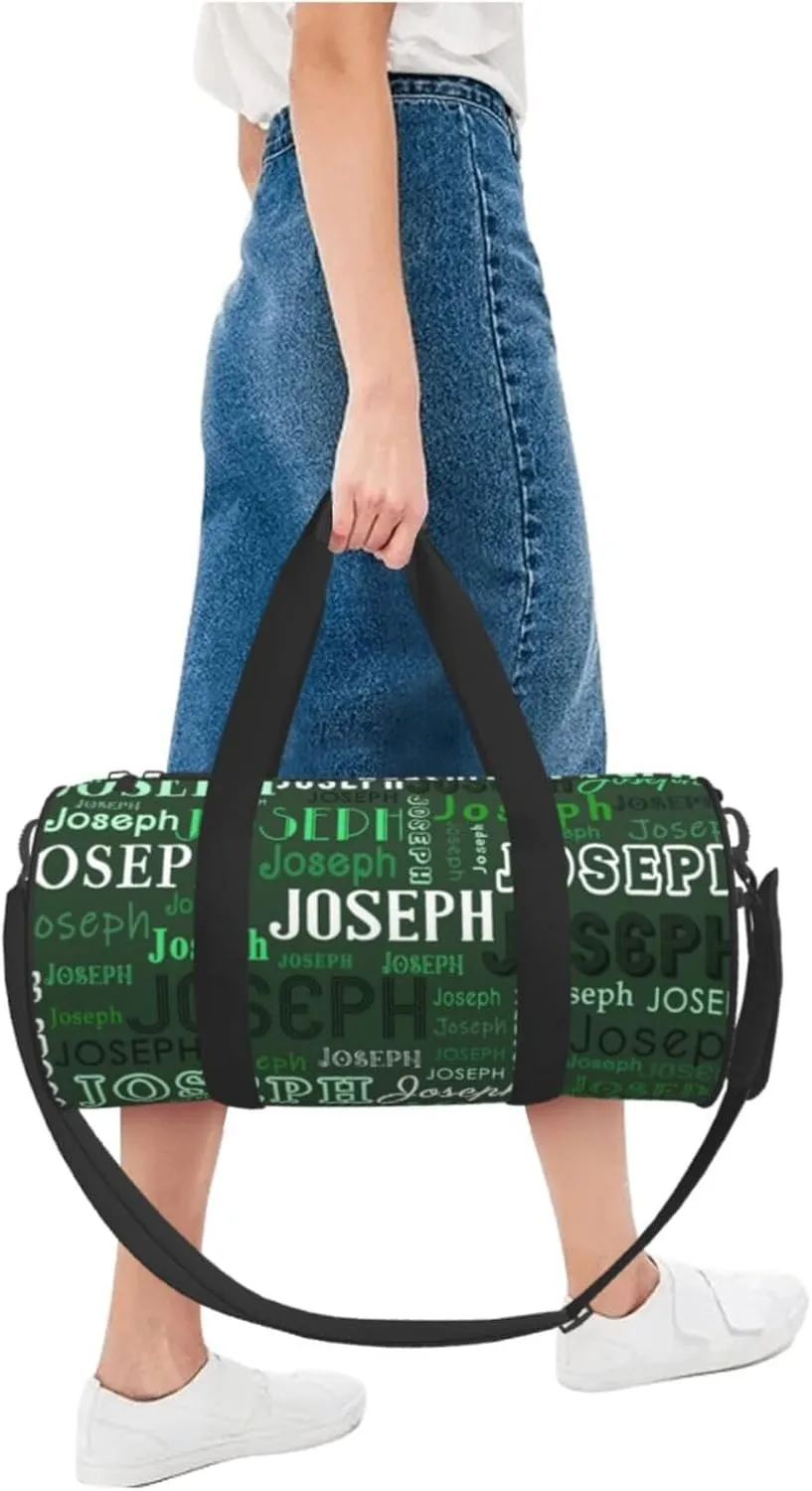 Dark Green Pattern Personalized Duffle Bag for Women Men Custom Sports Gym Dance Bag with Name Customize Cheer Bags for Travel Yoga Ballet Cheerleader Overnight Weekender Handbag