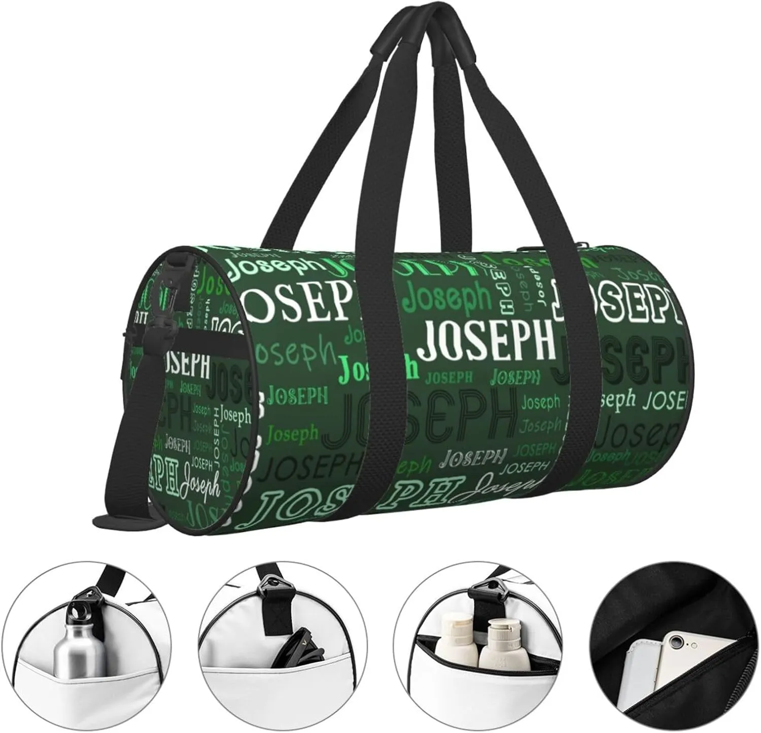 Dark Green Pattern Personalized Duffle Bag for Women Men Custom Sports Gym Dance Bag with Name Customize Cheer Bags for Travel Yoga Ballet Cheerleader Overnight Weekender Handbag