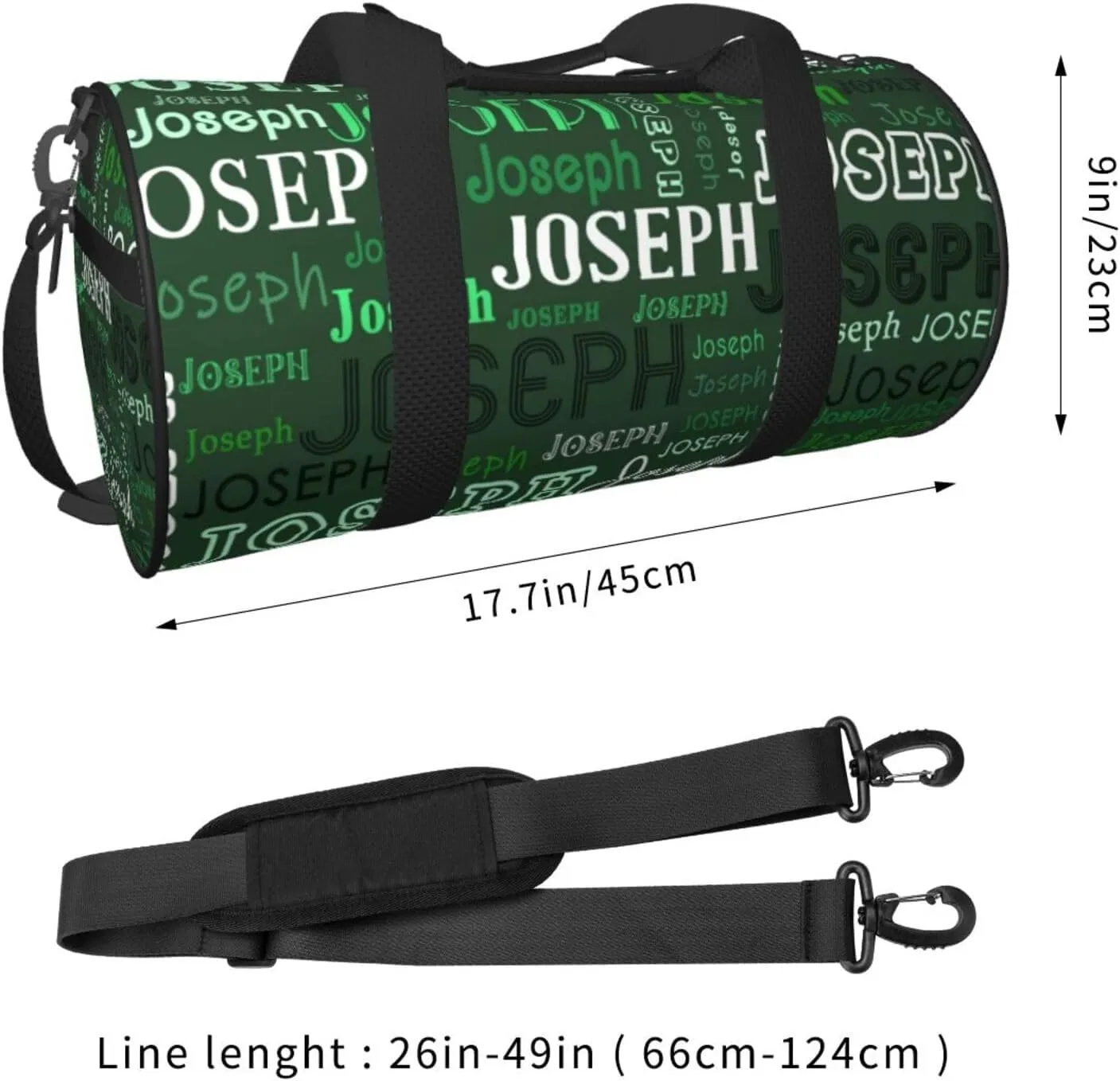 Dark Green Pattern Personalized Duffle Bag for Women Men Custom Sports Gym Dance Bag with Name Customize Cheer Bags for Travel Yoga Ballet Cheerleader Overnight Weekender Handbag