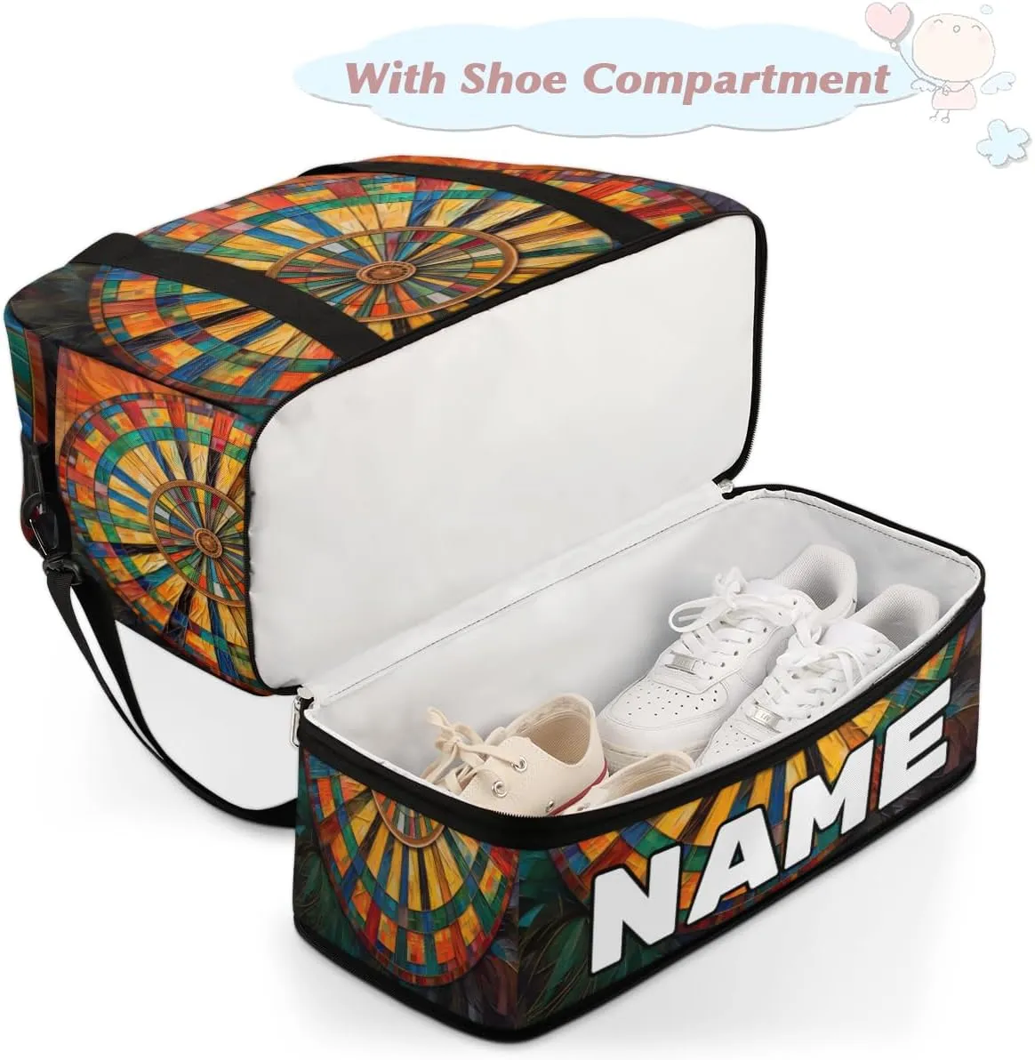 Darts Board Sports Custom Foldable Duffle Bag with Shoes Compartment Personalized Large Capacity Waterproof Travel Weekender Bag Overnight Bag for Sports Gym