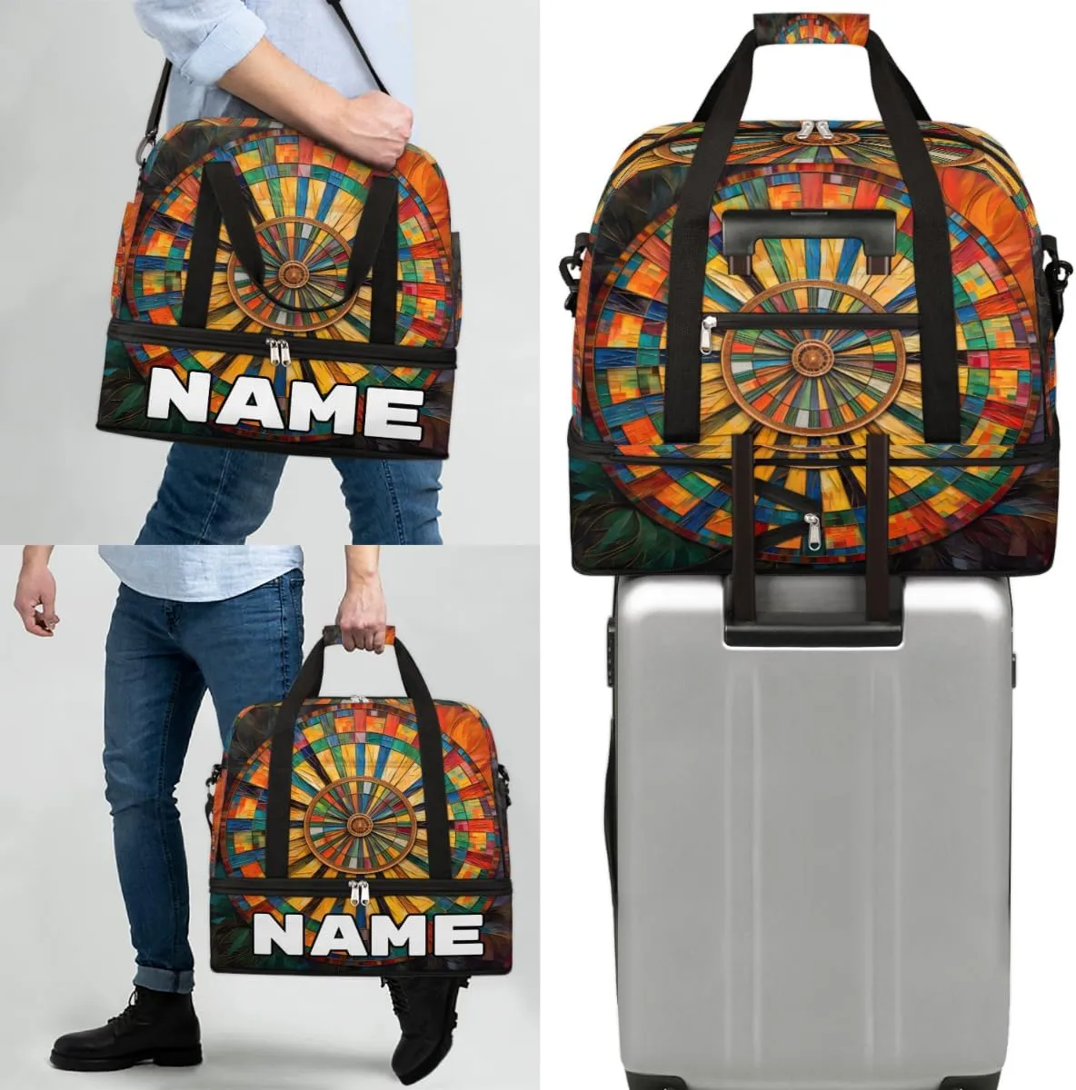 Darts Board Sports Custom Foldable Duffle Bag with Shoes Compartment Personalized Large Capacity Waterproof Travel Weekender Bag Overnight Bag for Sports Gym