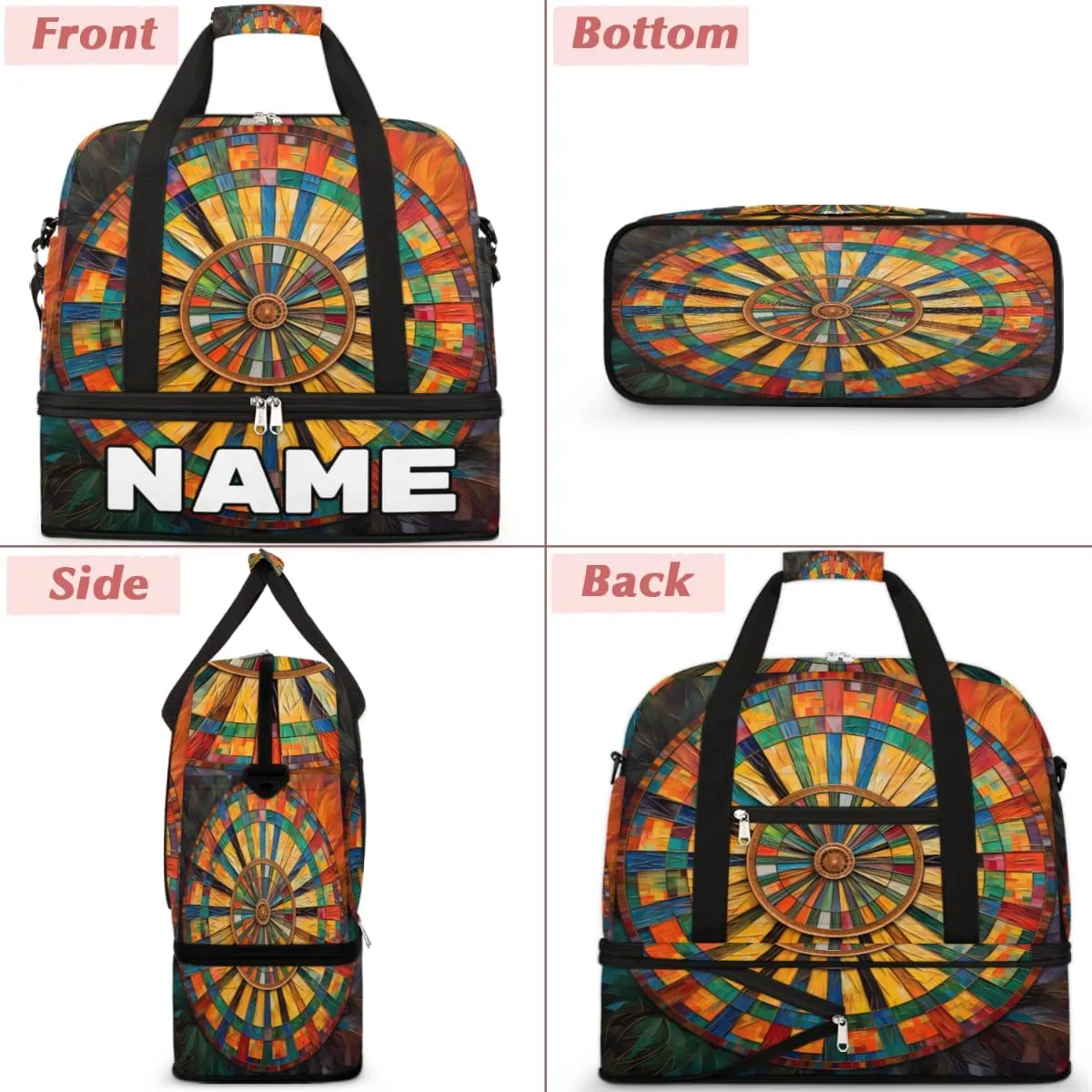 Darts Board Sports Custom Foldable Duffle Bag with Shoes Compartment Personalized Large Capacity Waterproof Travel Weekender Bag Overnight Bag for Sports Gym