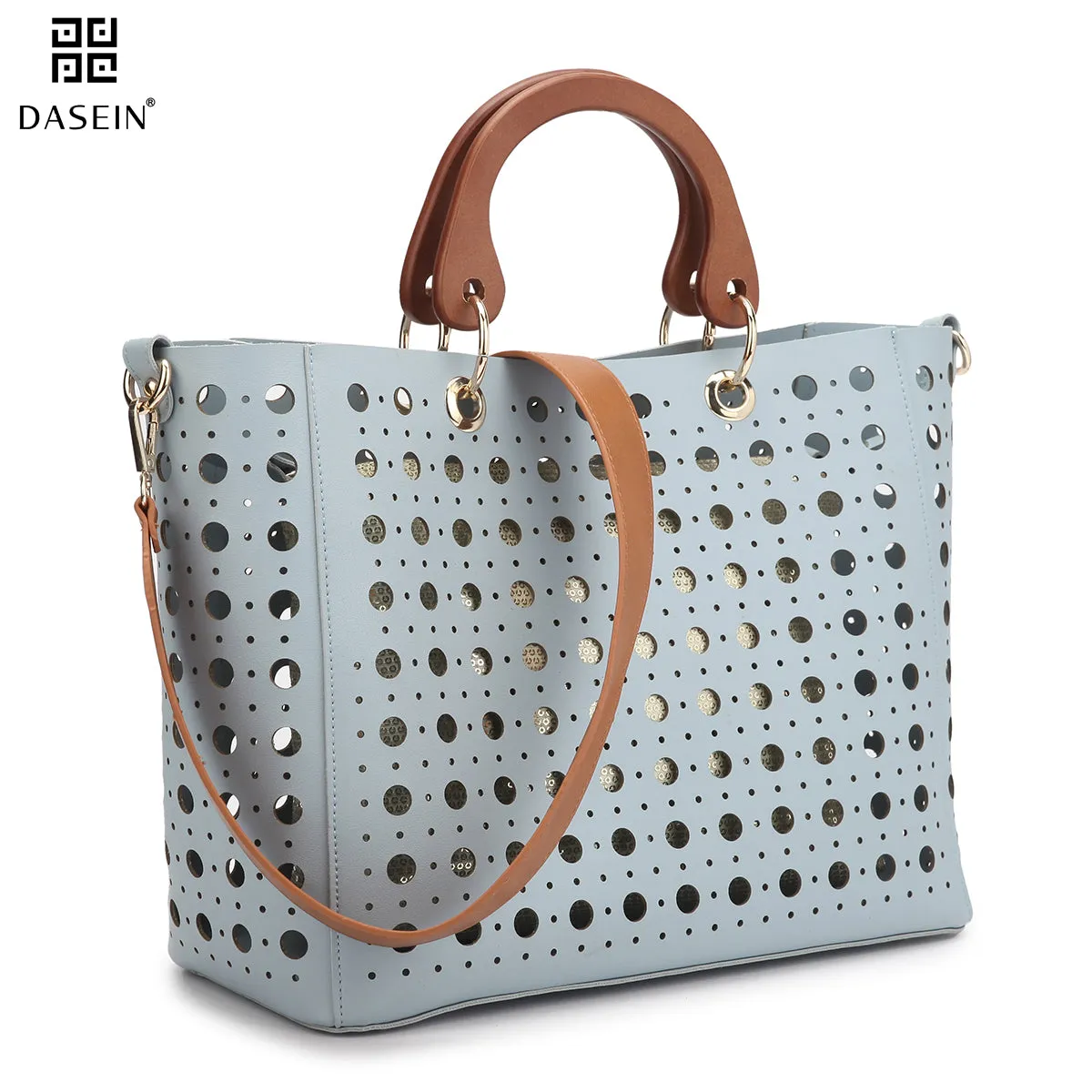 Dasein Faux Leather Wooden Handle Tote with Sequins
