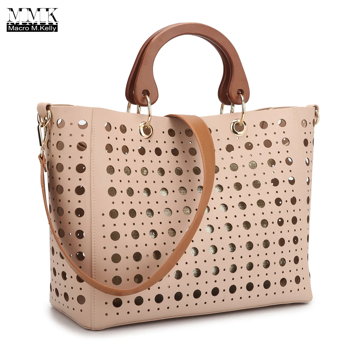 Dasein Faux Leather Wooden Handle Tote with Sequins