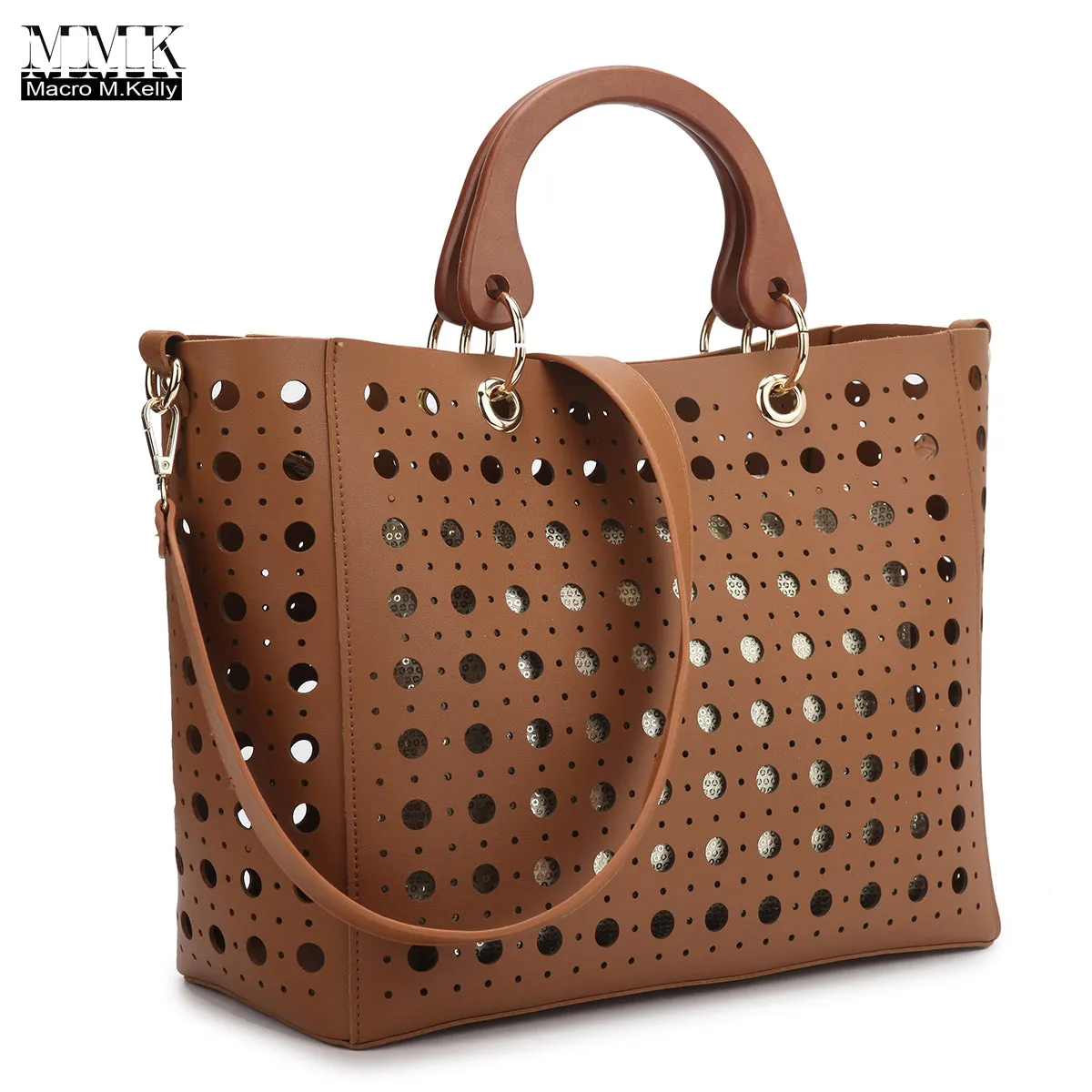 Dasein Faux Leather Wooden Handle Tote with Sequins