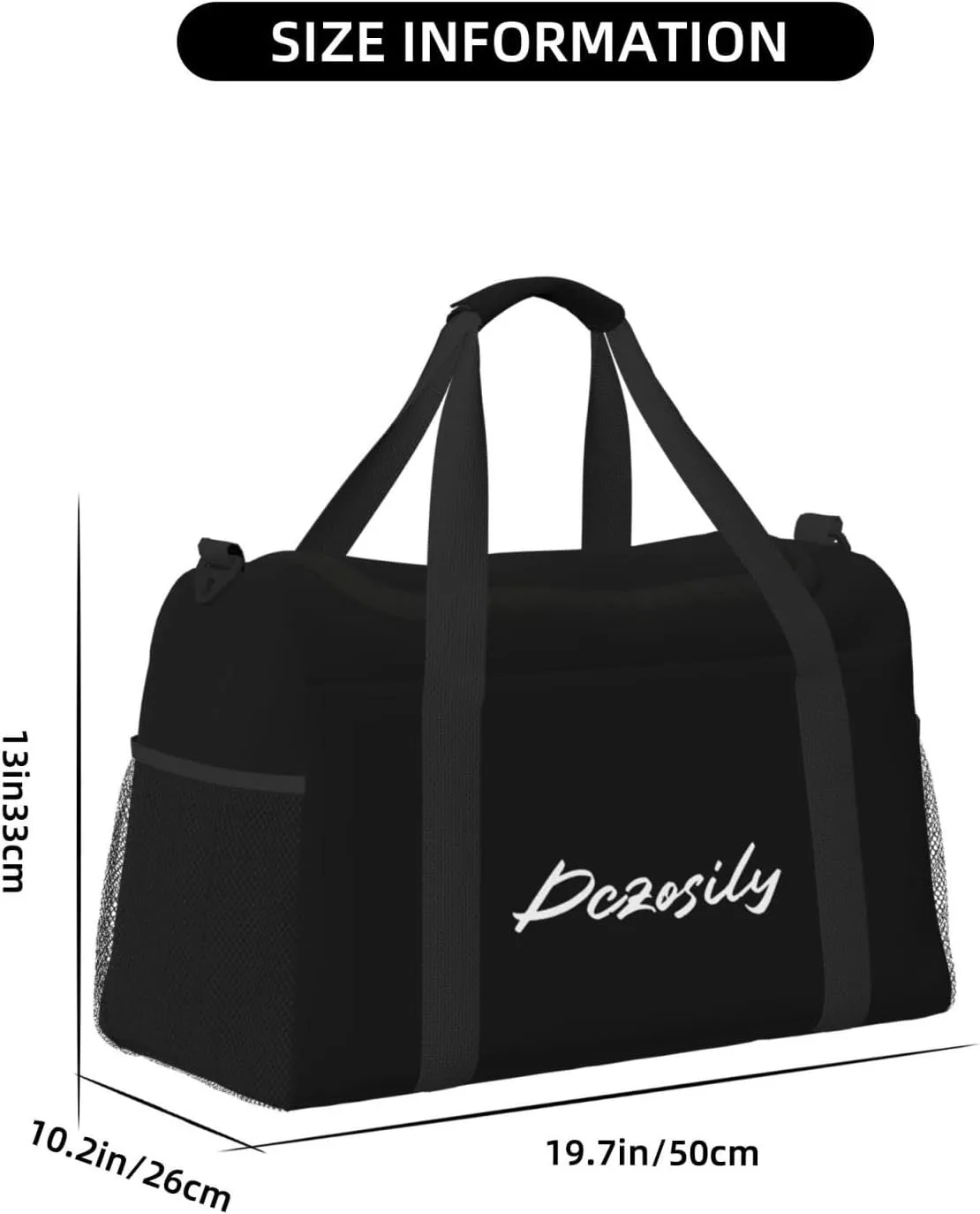 Dczosily Hand Travel Bag,Custom Design Text/Picture,Waterproof Weekender Gym Bag for Women, Large Storage Duffle Bag with Zippers and Handles, Foldable Duffle Bag (Black)